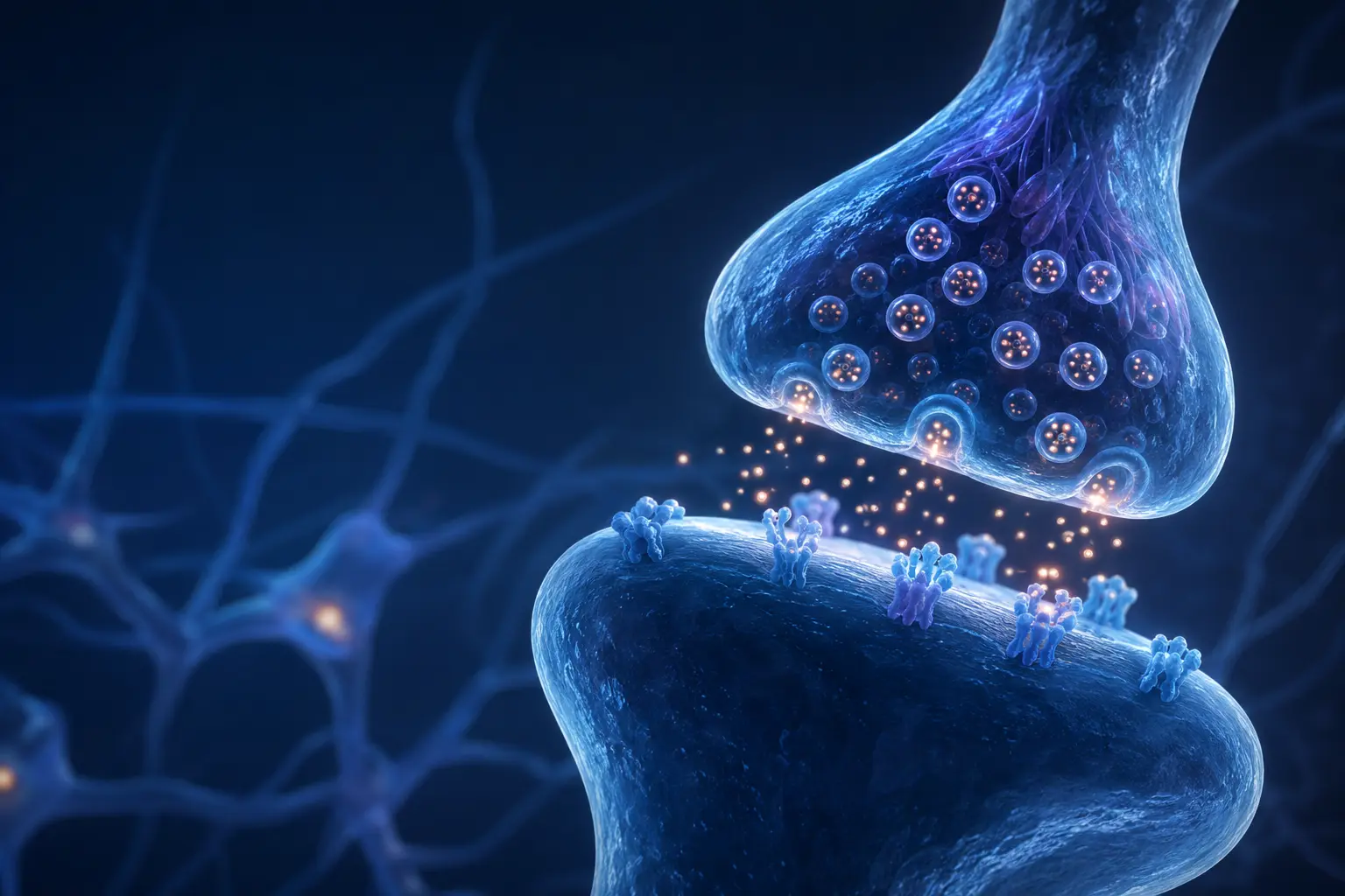 Conceptual peptide signaling molecules crossing a neural synapse