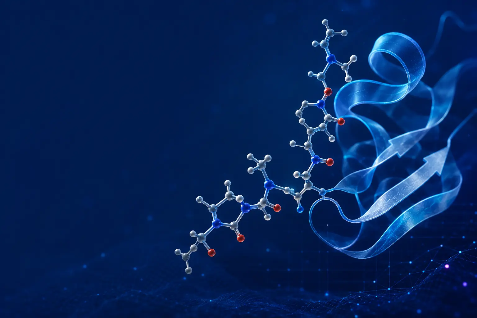 Conceptual visualization of a peptide chain and folded molecular structure
